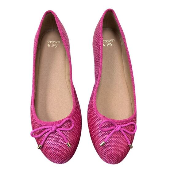 NWT Crown & Ivy Wide 8.5 Hot Pink Larissa Slip On Ballet Flat Shoe Work Office - Picture 3 of 13